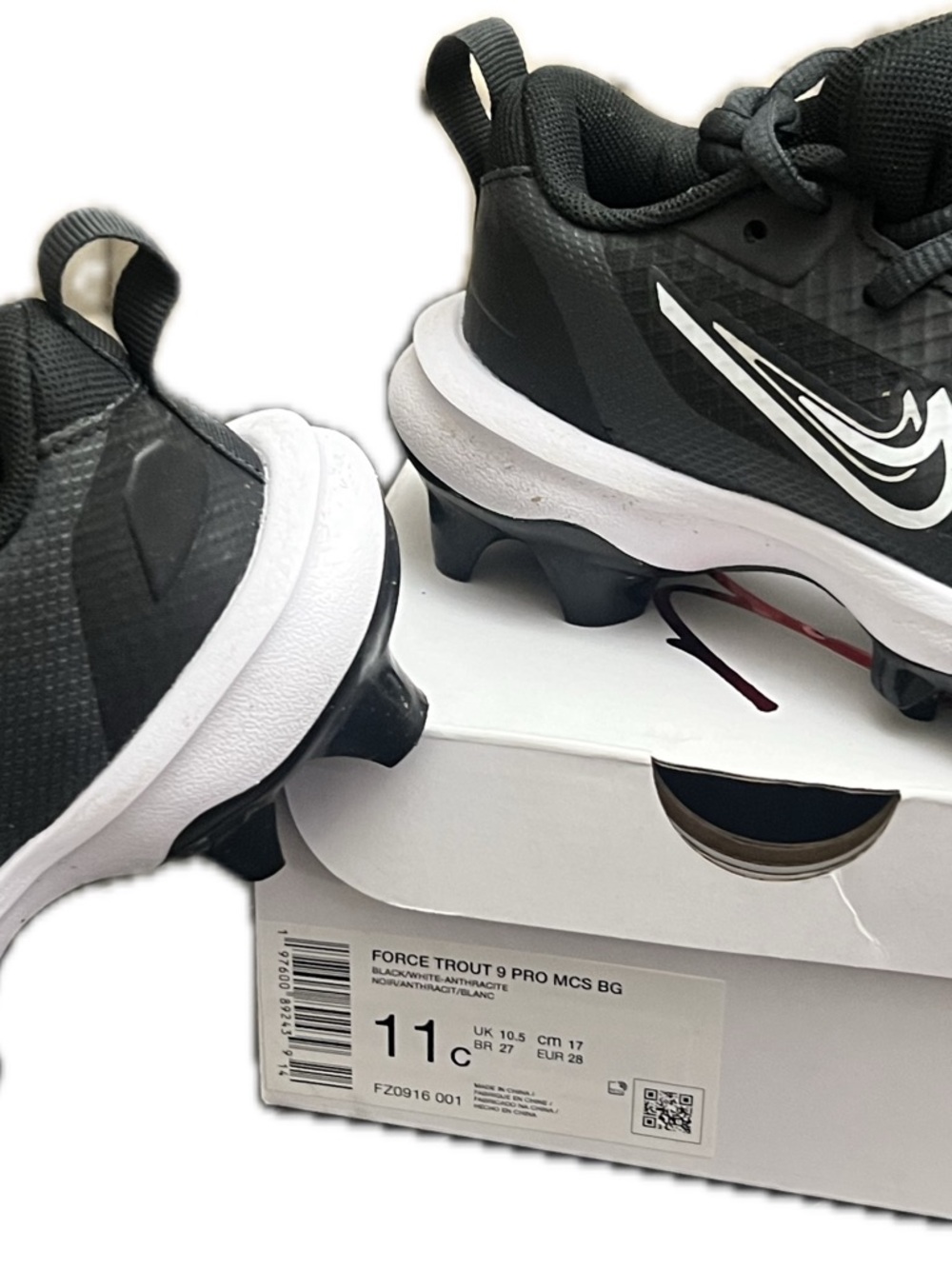 Nike Force Trout 9 Pro MCS BG Boys Sz 11 Baseball Cleats Black/White - Picture 15 of 15